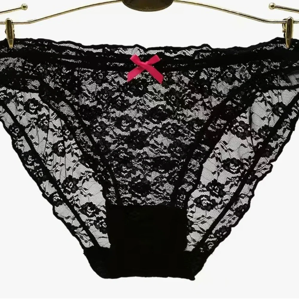 2️⃣1️⃣2️⃣ 6Pcs Floral Lace Bikini Panties, Breathable Sheer Bow Tie Panties - Picture 5 of 6